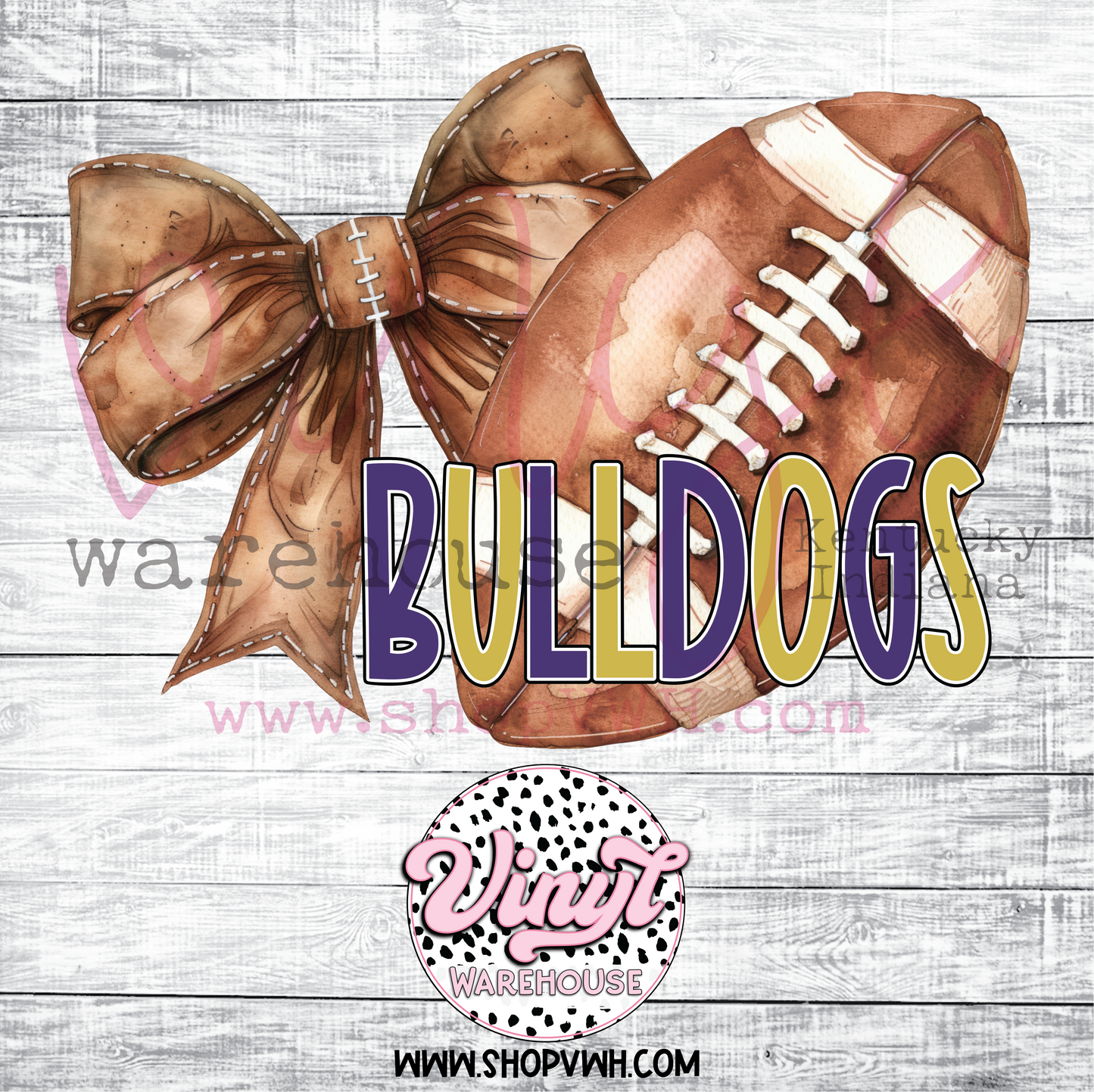 Bulldogs Football Bow (Purple/Gold) - Heat Transfer Print