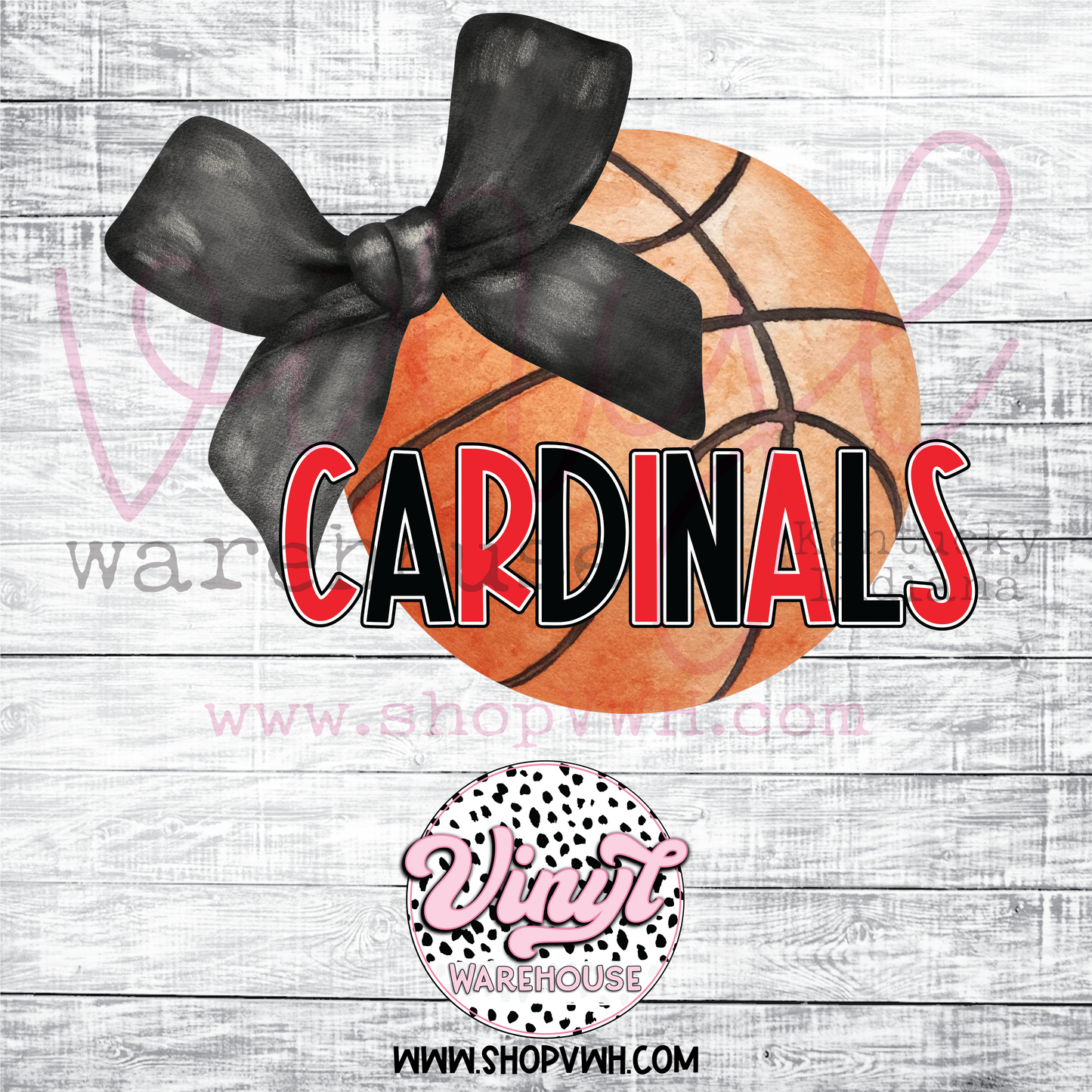 Cardinals Basketball Bow (Red/Black) - Heat Transfer Print