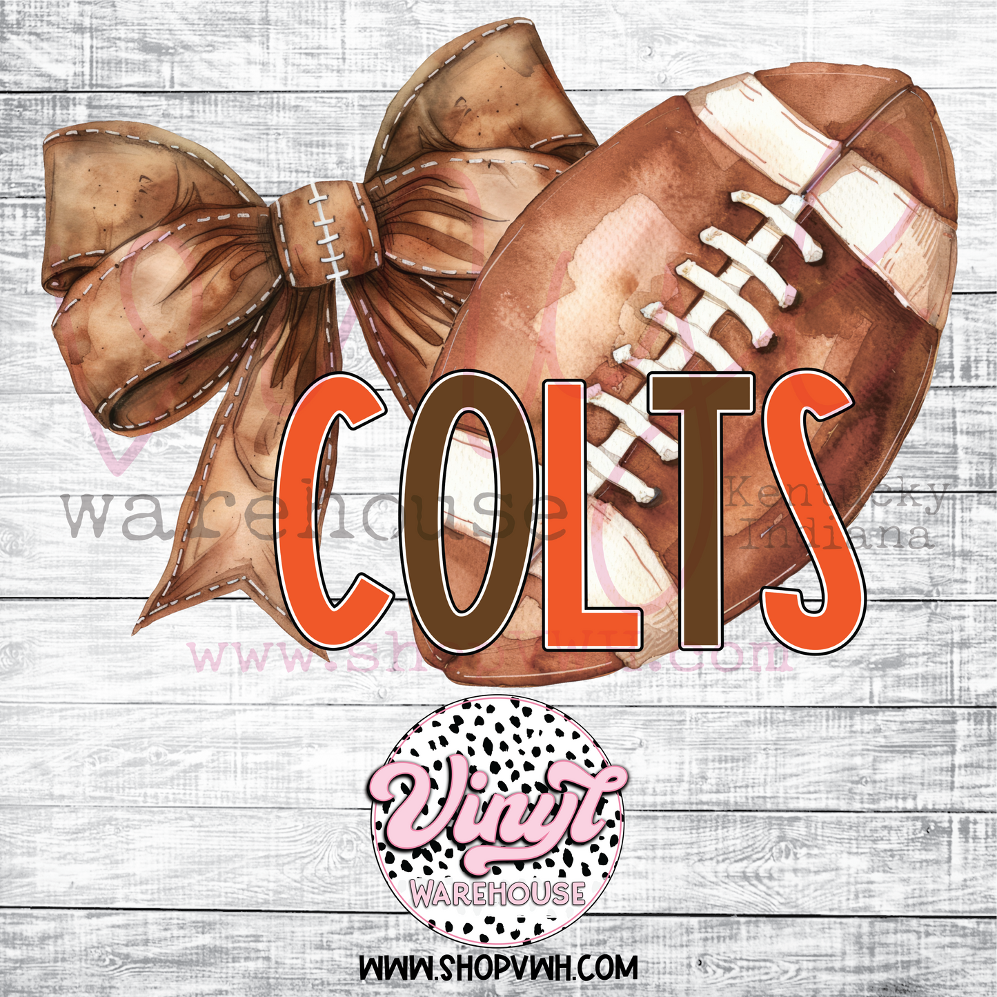 Colts Football Bow (Orange/Brown) - Heat Transfer Print