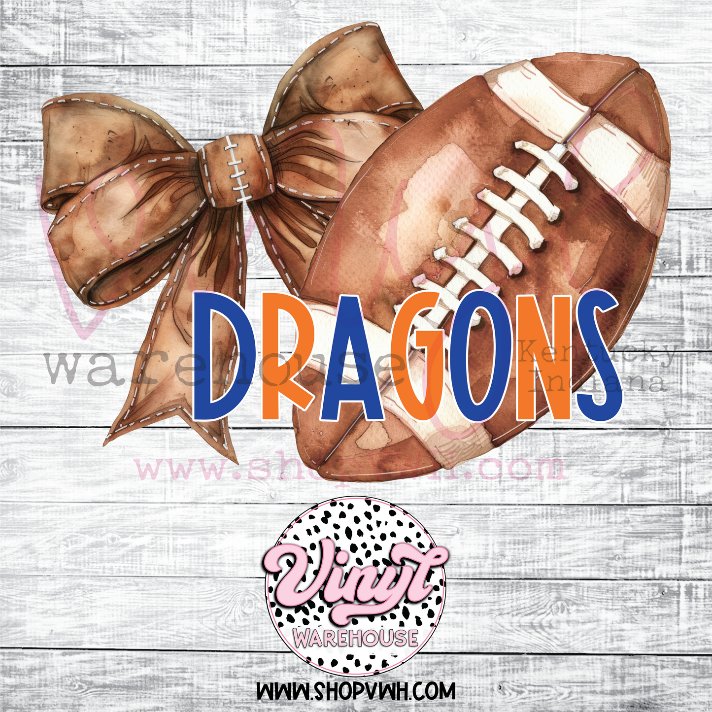 Dragons Football Bow (Blue/Orange) - Heat Transfer Print