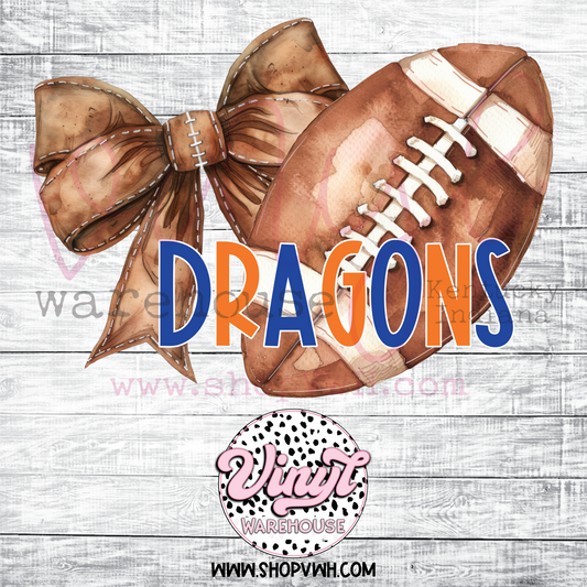 Dragons Football Bow (Blue/Orange) - Heat Transfer Print