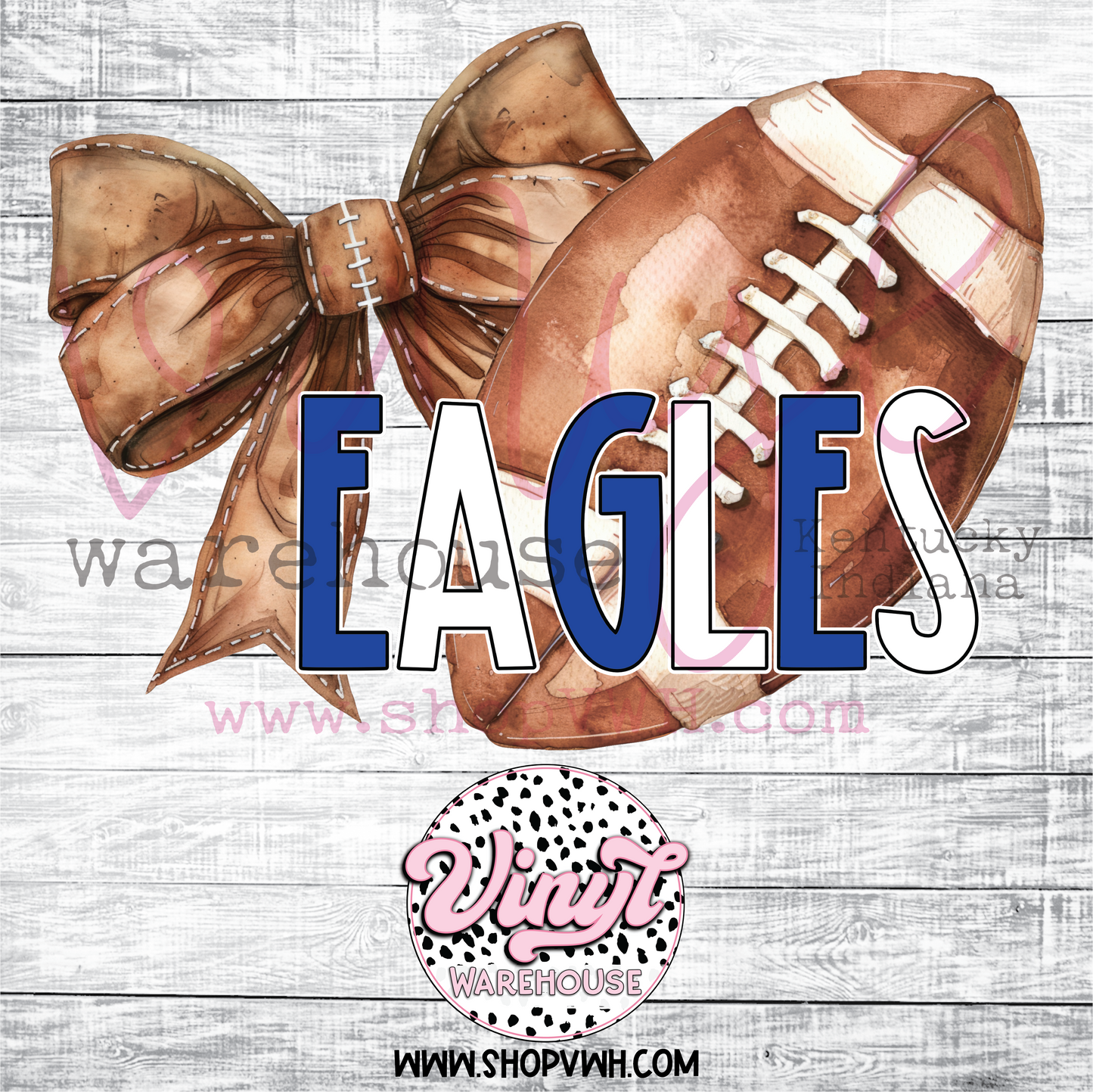 Eagles Football Bow (Blue/White) - Heat Transfer Print