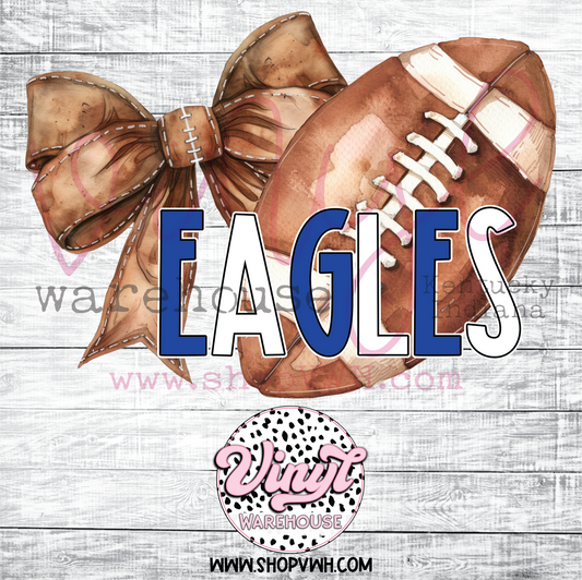 Eagles Football Bow (Blue/White) - Heat Transfer Print