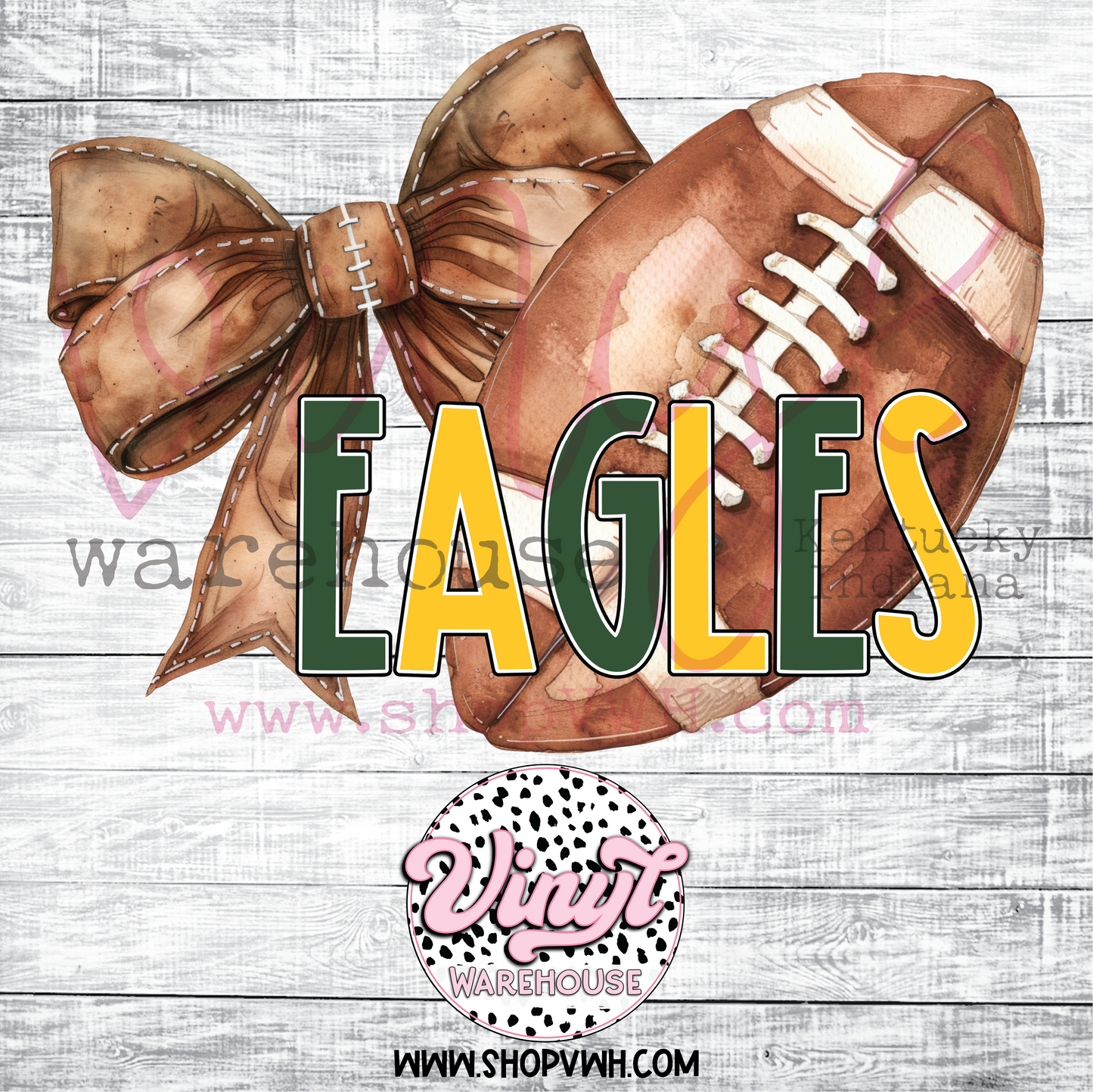 Eagles Football Bow (Green/Yellow) - Heat Transfer Print