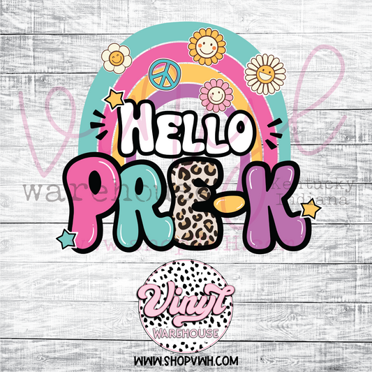 Hello Pre-K Rainbow - Heat Transfer Print