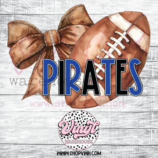 Pirates Football Bow (Blue/Black) - Heat Transfer Print