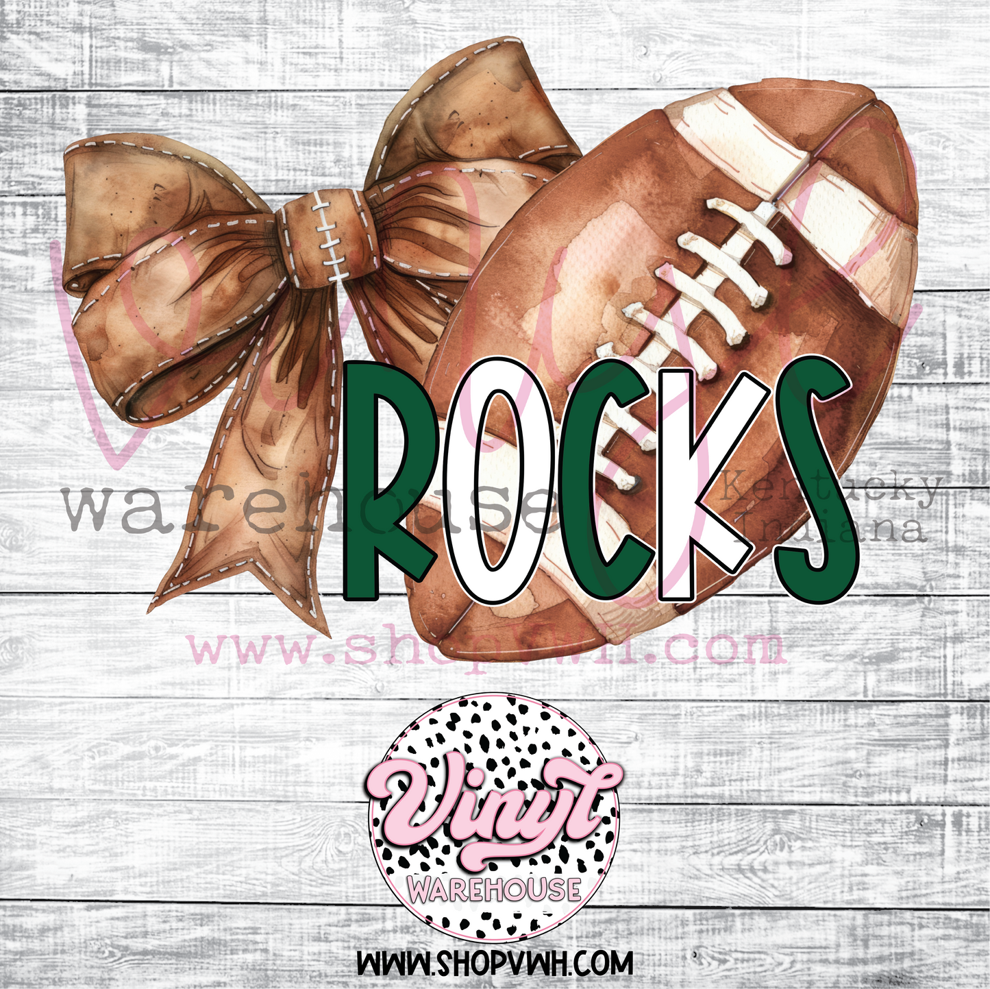 Rocks Football Bow (Green/White) - Heat Transfer Print