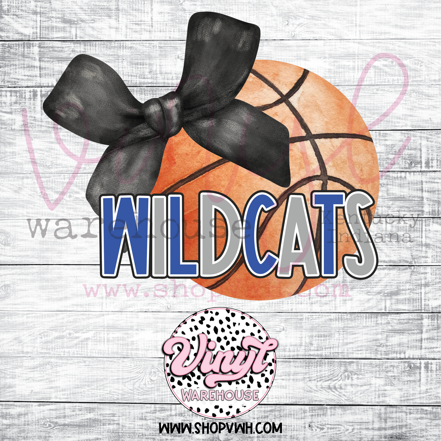 Wildcats Basketball Bow (Blue/Grey) - Heat Transfer Print