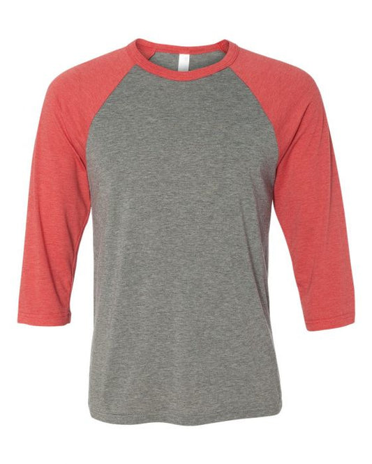 Bella + Canvas Raglan - Red Triblend Sleeve / Dark Grey Body