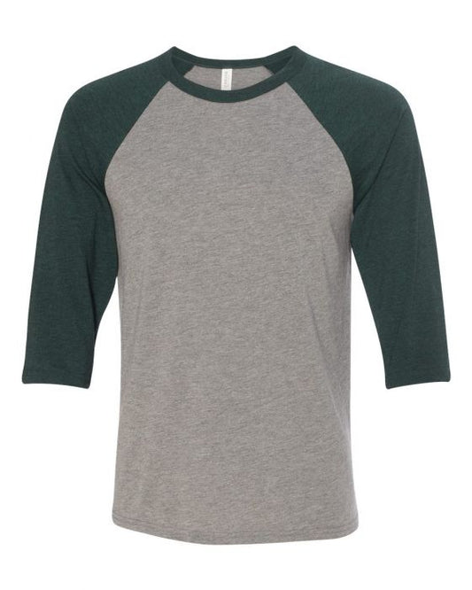 Bella + Canvas Raglan - Emerald Green Triblend Sleeve / Premium Grey Body