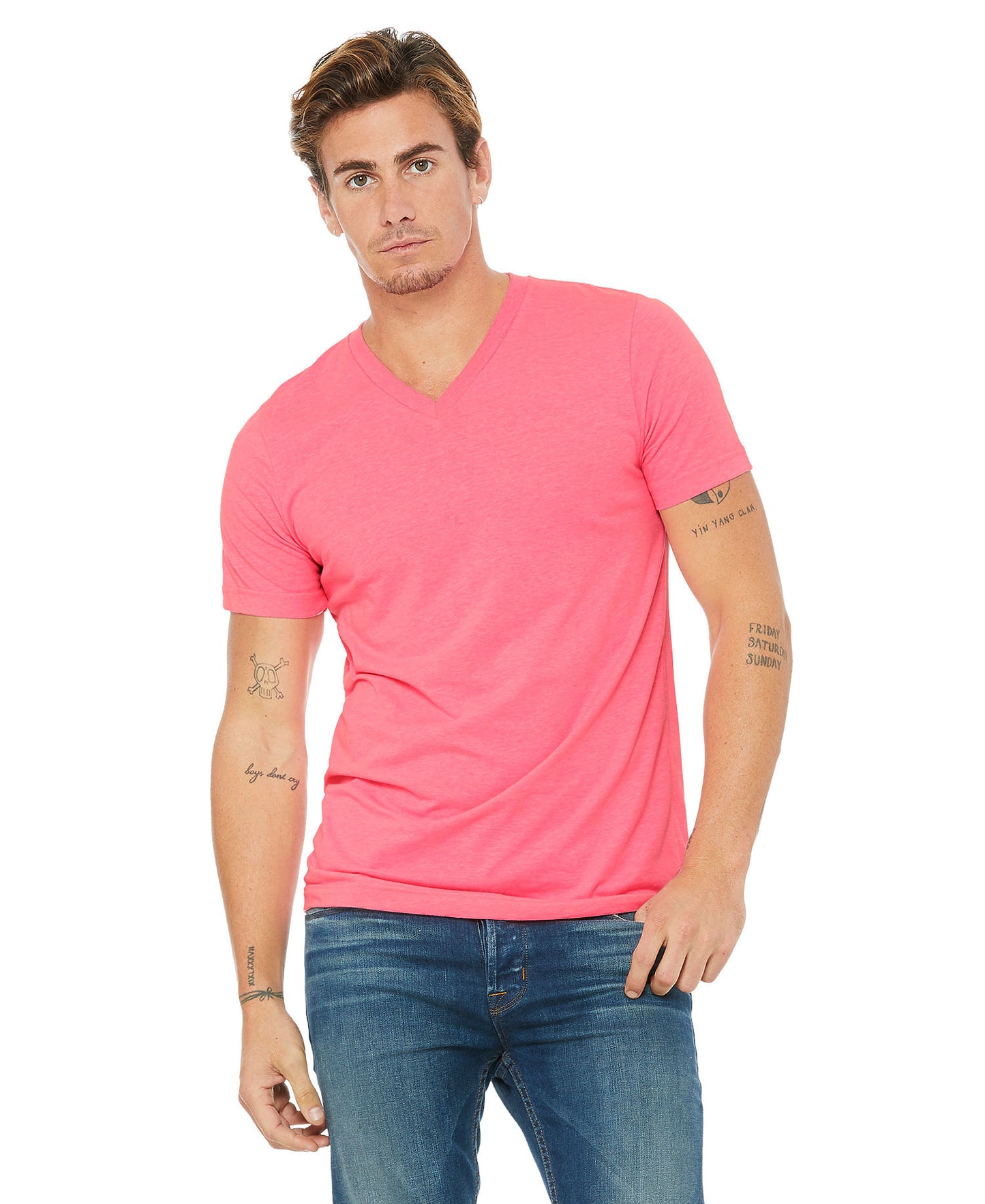 Bella + Canvas Unisex Vneck Tee - Neon Pink