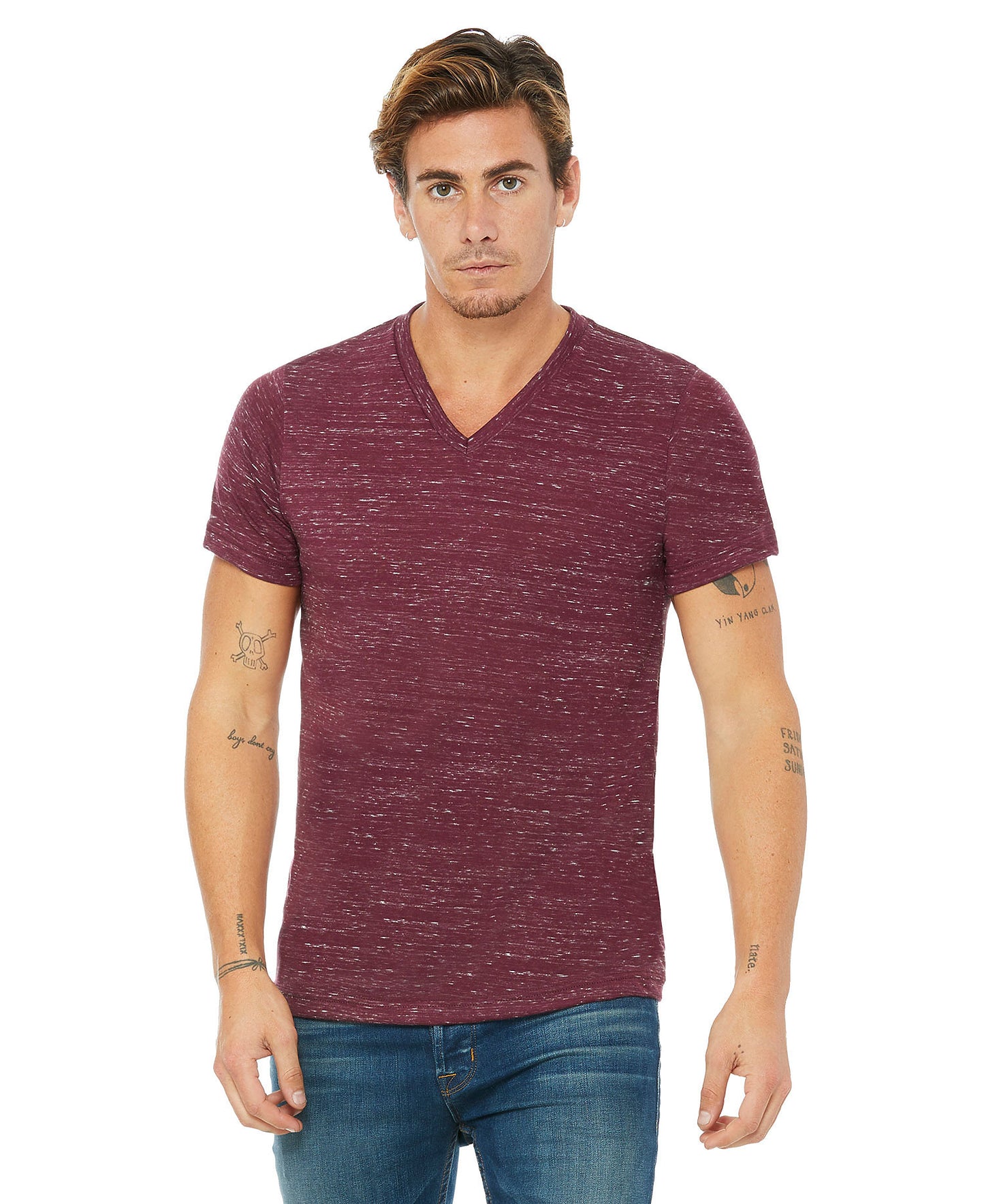 Bella + Canvas Marble VNeck - Maroon Marble