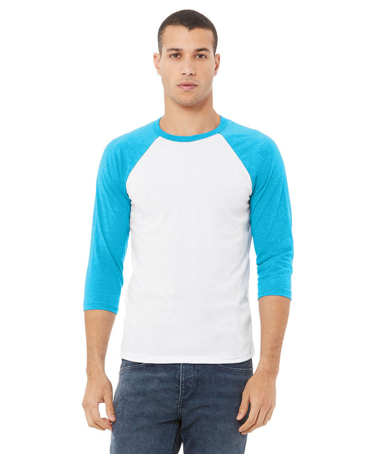 Bella + Canvas Raglan - Neon Blue Sleeve / White Body