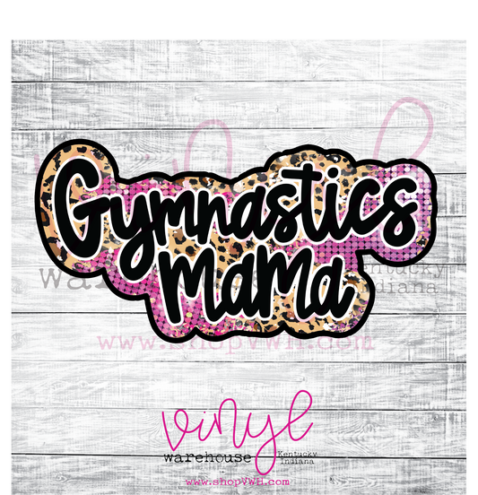 Gymnastics Mama (Pink Rhinestone & Leopard) - Heat Transfer Print