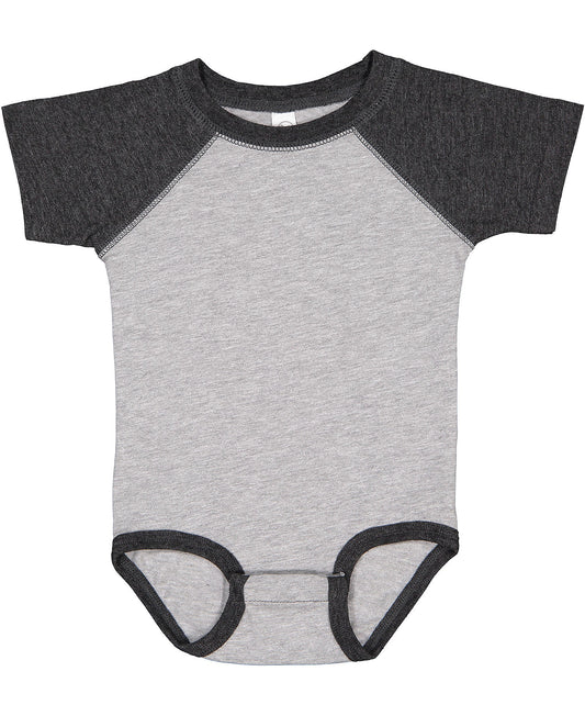 Rabbit Skins Infant Onesie Raglan - Heather Smoke Sleeve / Vintage Heather Body