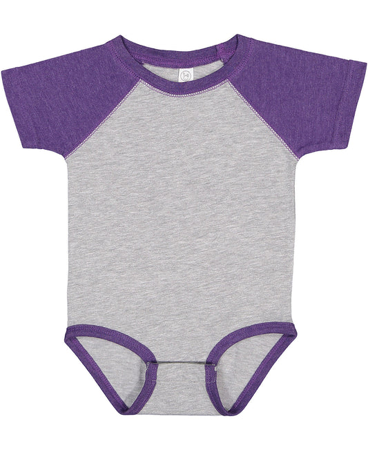 Rabbit Skins Infant Onesie Raglan - Heather Purple Sleeve / Vintage Heather Body