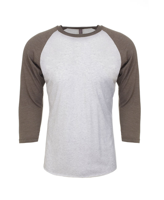 Next Level Raglan - Venetian Gray Sleeve / Heather White Body