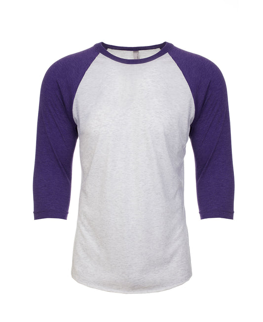 Next Level Raglan - Purple Rush Sleeve / Heather White Body