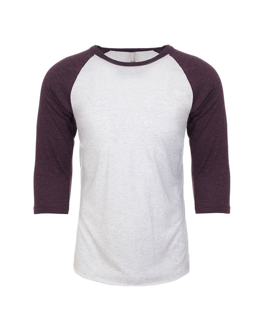 Next Level Raglan - Vintage Purple Sleeve / Heather White Body