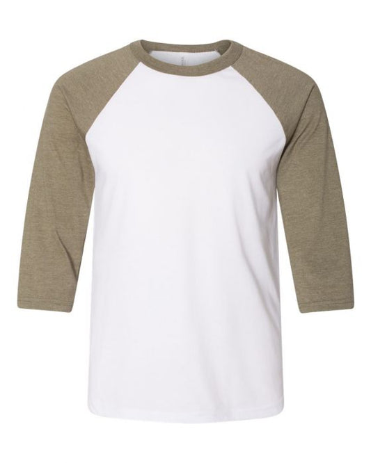 Bella + Canvas Raglan - Heather Olive Sleeve / White Body